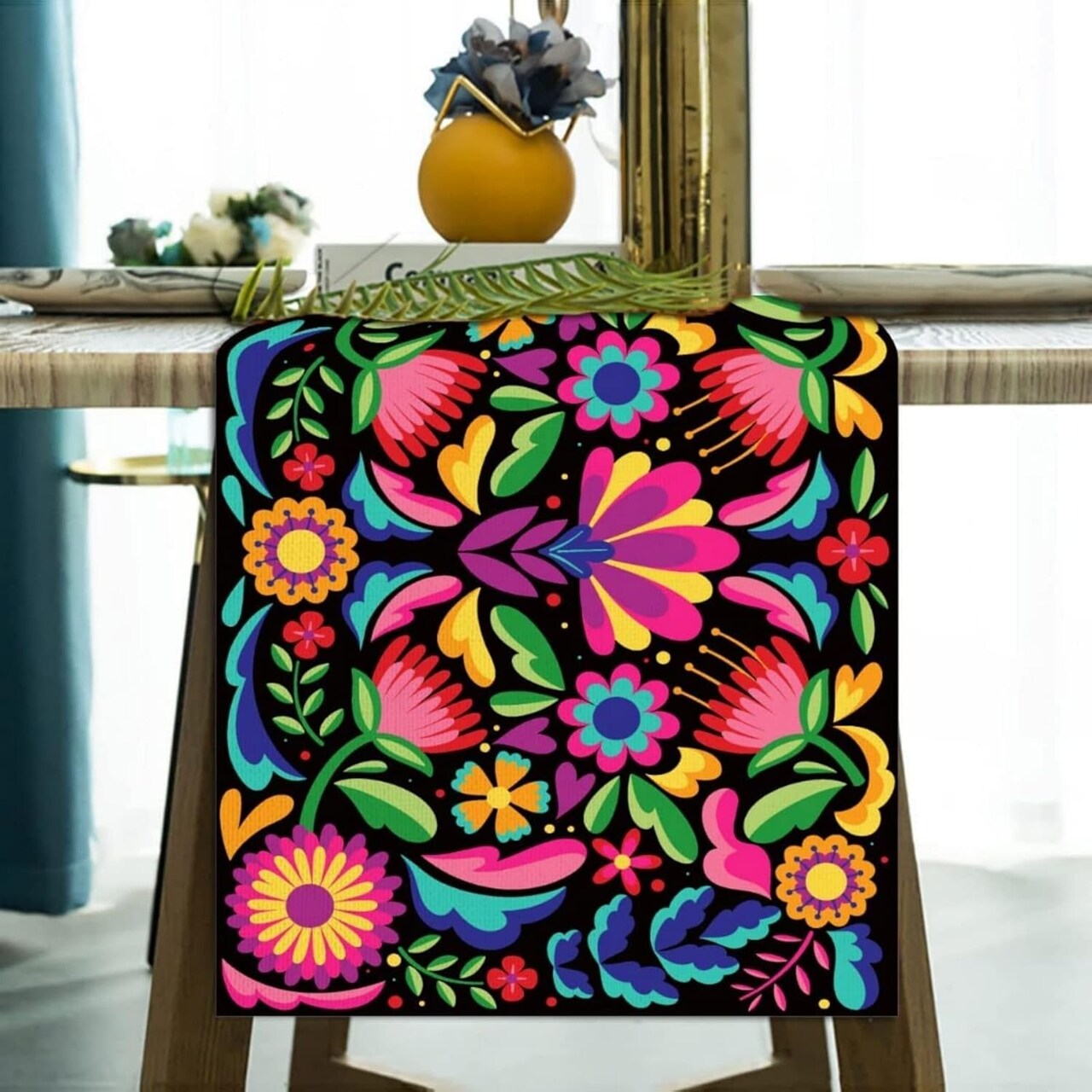 Mexican Table Runners for Fiesta Party, Dia De Los Muertos Altar, Day of The Dead Decorations 70.9×13 Inch